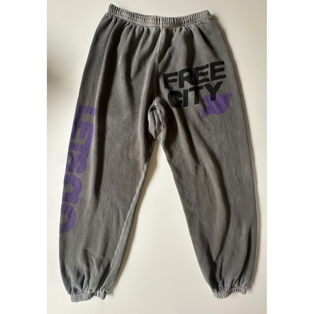 Free City Lets Go Dove Cropped Sweatpants Gray Purple Graphic Joggers Small S